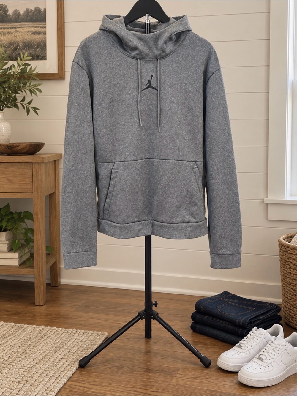 Jordan Gray Drawstring Pullover Hoodie with Jumpman Logo